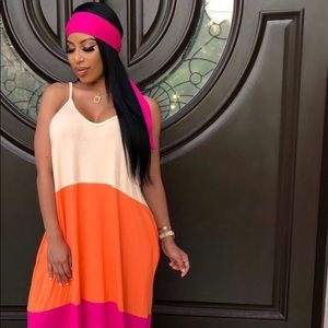 Color Block Dress with Scarf